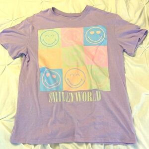 purple smiley world t-shirt